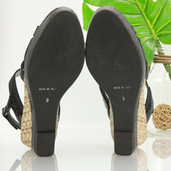 Aquatalia Womens Neve Sandal Size 9 Black Leather Snakeskin Wedge Heel Platform - Picture 10 of 11